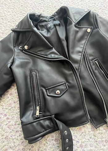 Siyah Deri Biker Ceket - Görsel 8