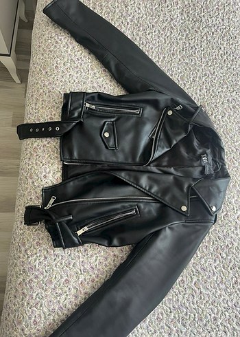 Siyah Deri Biker Ceket - Görsel 10