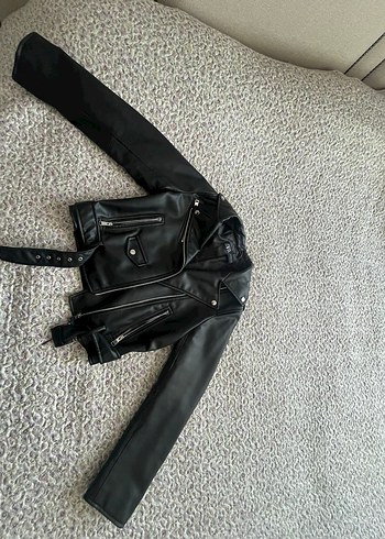 Siyah Deri Biker Ceket - Görsel 9