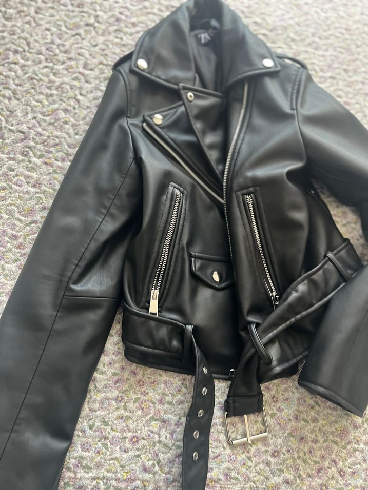 Siyah Deri Biker Ceket - Görsel 3