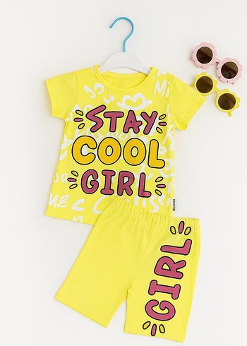 Stay Cool Gırl Baskılı Kız Çocuk Şortlu İkili Takım