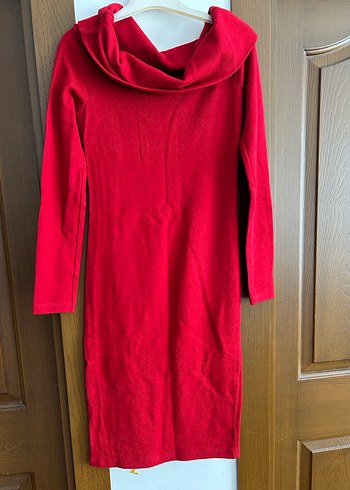 Kırmızı Uzun Kollu Triko Elbise - Görsel 2