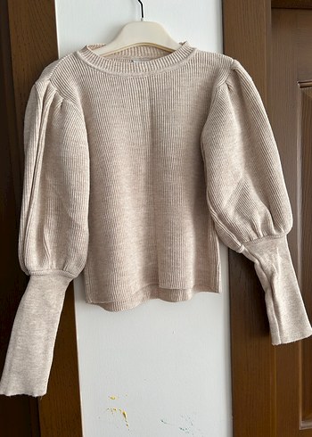 Bej Uzun Kollu Triko Kadın Kazak - Görsel 2