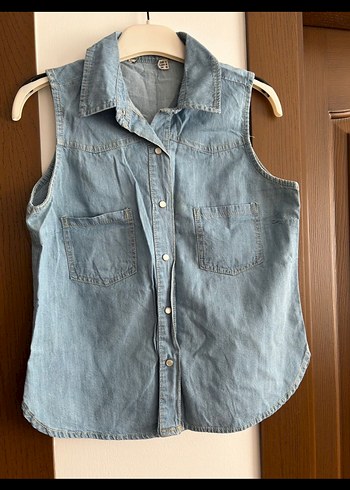 Kızlar için Mavi Denim Düğmeli Yelek - Görsel 2
