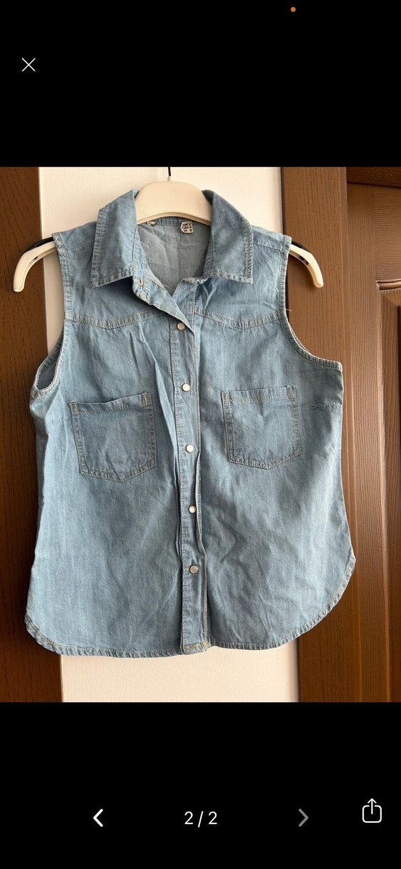 Kızlar için Mavi Denim Düğmeli Yelek - Görsel 2