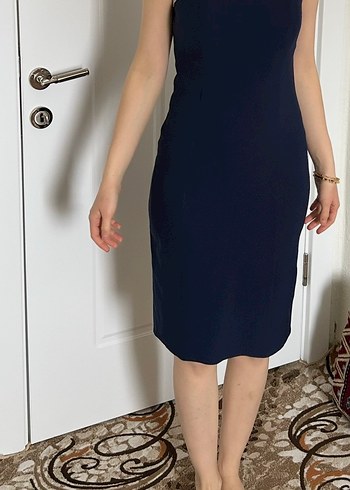 Lacivert Kemer Detaylı Kolsuz Mini Elbise - Görsel 6