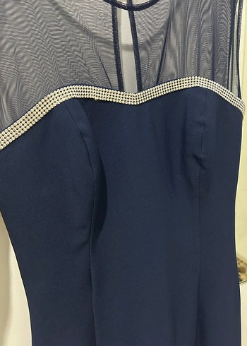 Lacivert Kemer Detaylı Kolsuz Mini Elbise - Görsel 3