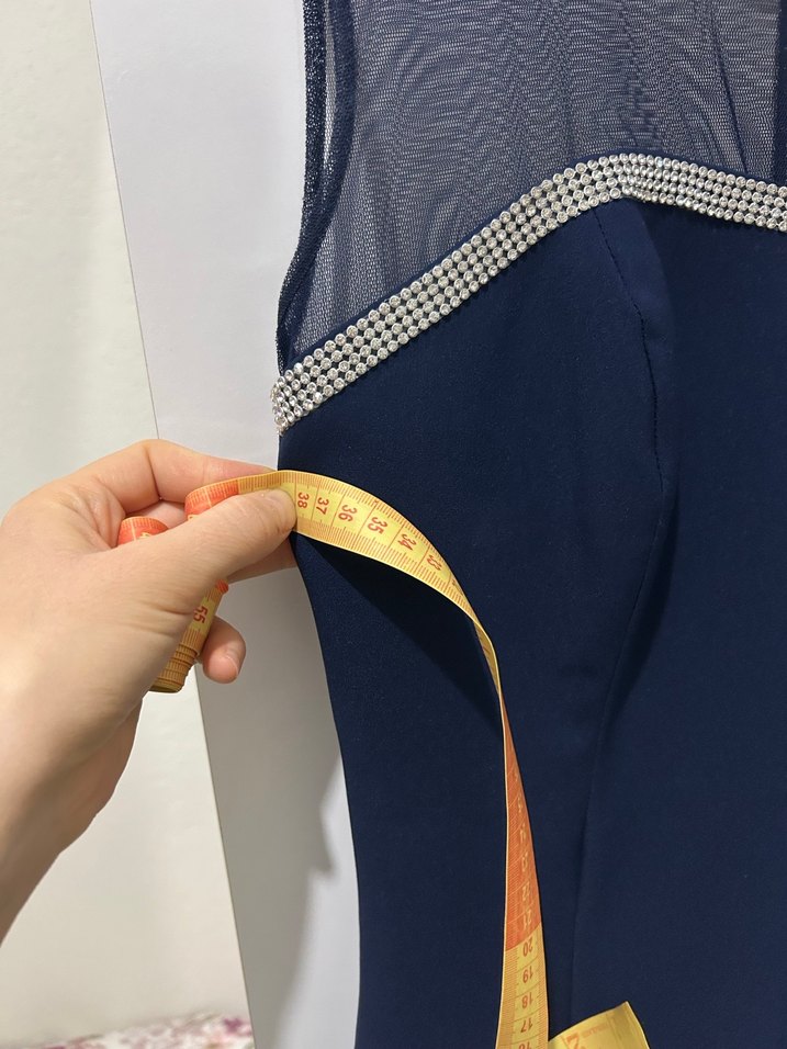 Lacivert Kemer Detaylı Kolsuz Mini Elbise - Görsel 4