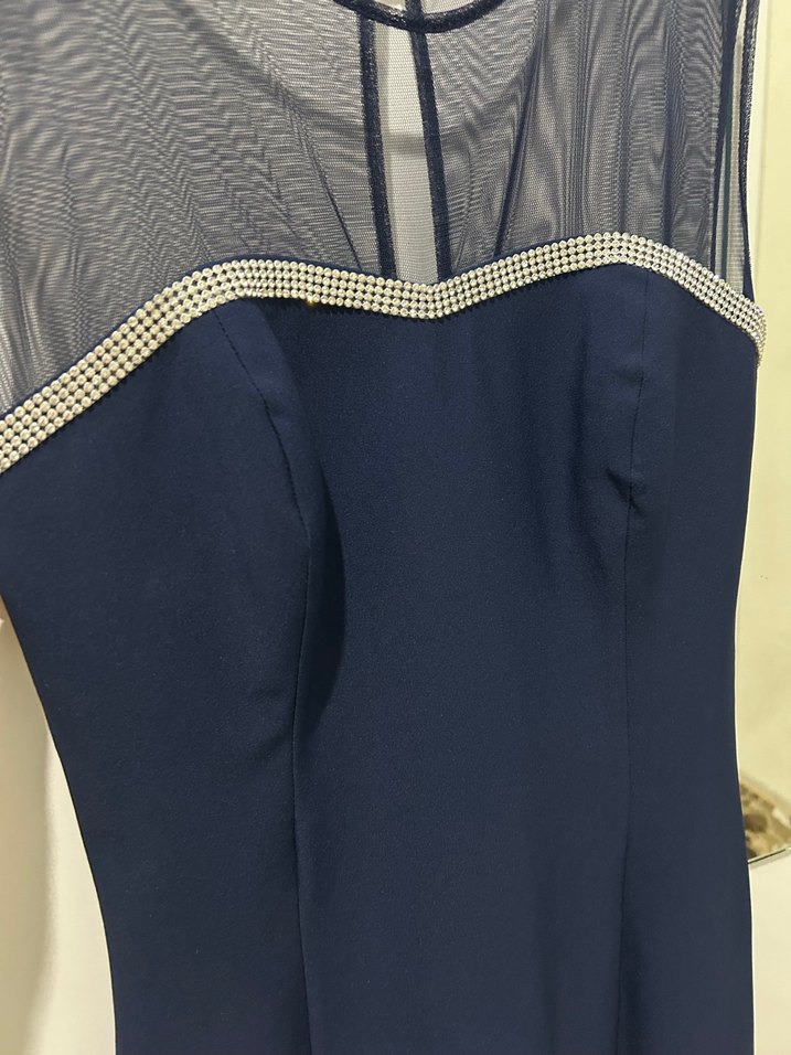 Lacivert Kemer Detaylı Kolsuz Mini Elbise - Görsel 3