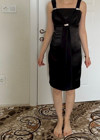 Siyah Drapeli Strappy Midi Elbise - Görsel 6