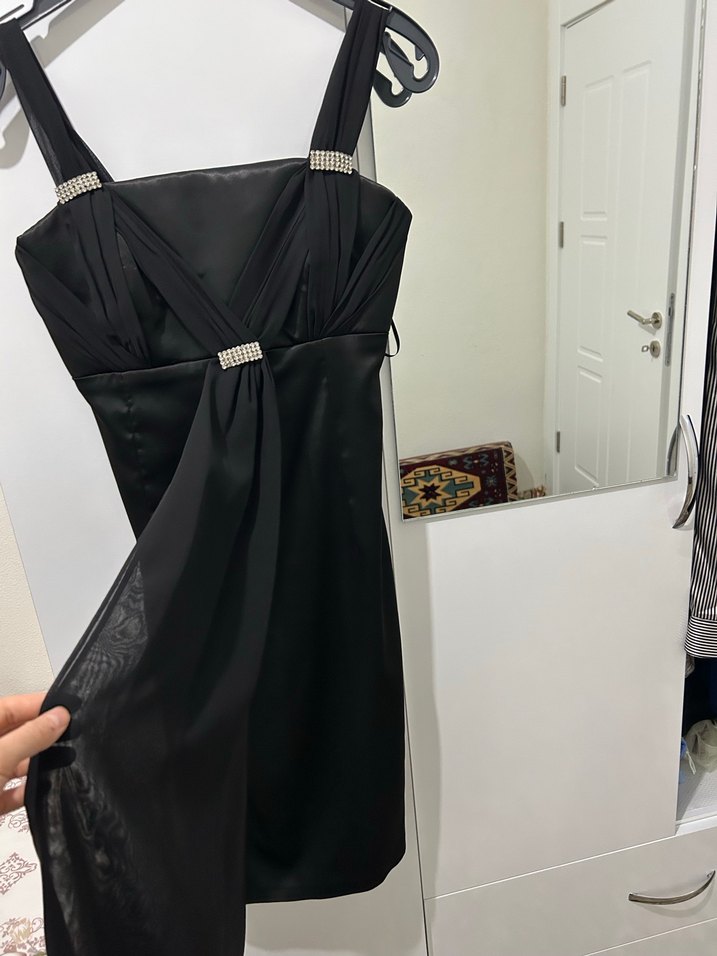 Siyah Drapeli Strappy Midi Elbise - Görsel 2