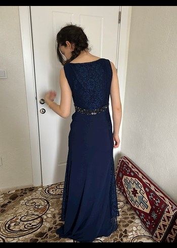 Lacivert Yılan Desenli Uzun Abiye Elbise - Görsel 3