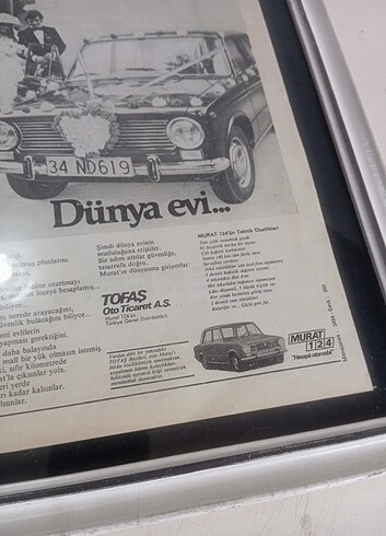 Diğer Murat 124 TOFAŞ reklamı Camlı çerçeveli 35x27 cm