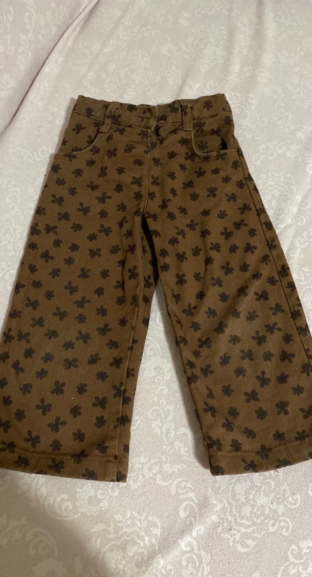 Kız çocuk  Kahverengi Geniş Kesim beli ayarlanabilir  Pantolon - Görsel 3