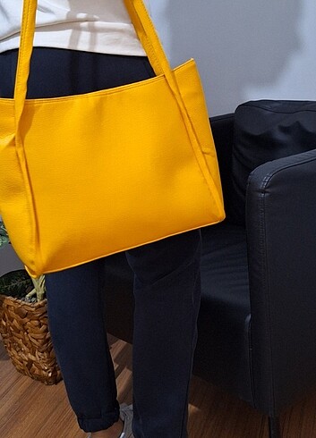 Diğer Sarı yumusak deri shopper kadın çanta