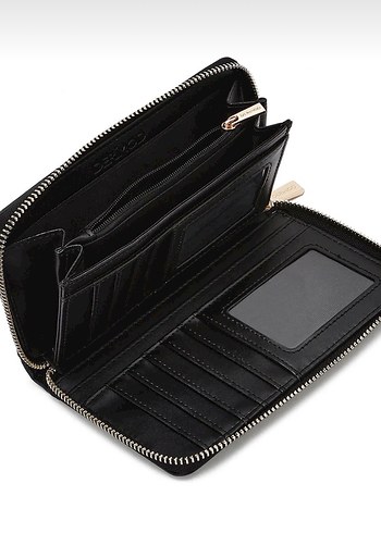 Siyah İşlemeli Deri Fermuarlı Kadın Cüzdanı - Görsel 2
