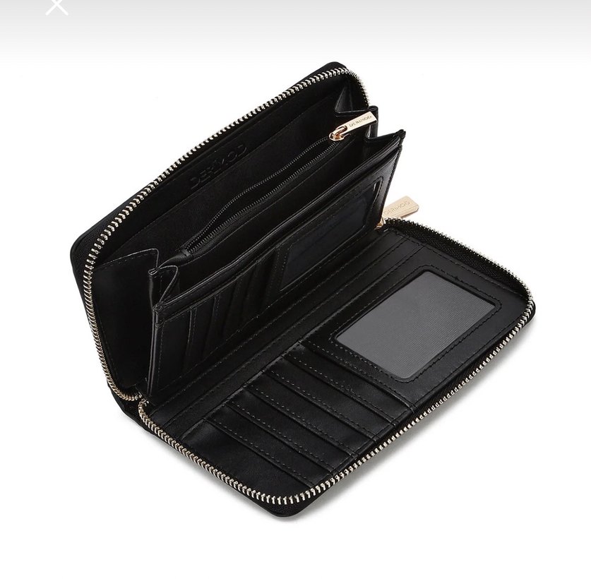 Siyah İşlemeli Deri Fermuarlı Kadın Cüzdanı - Görsel 2