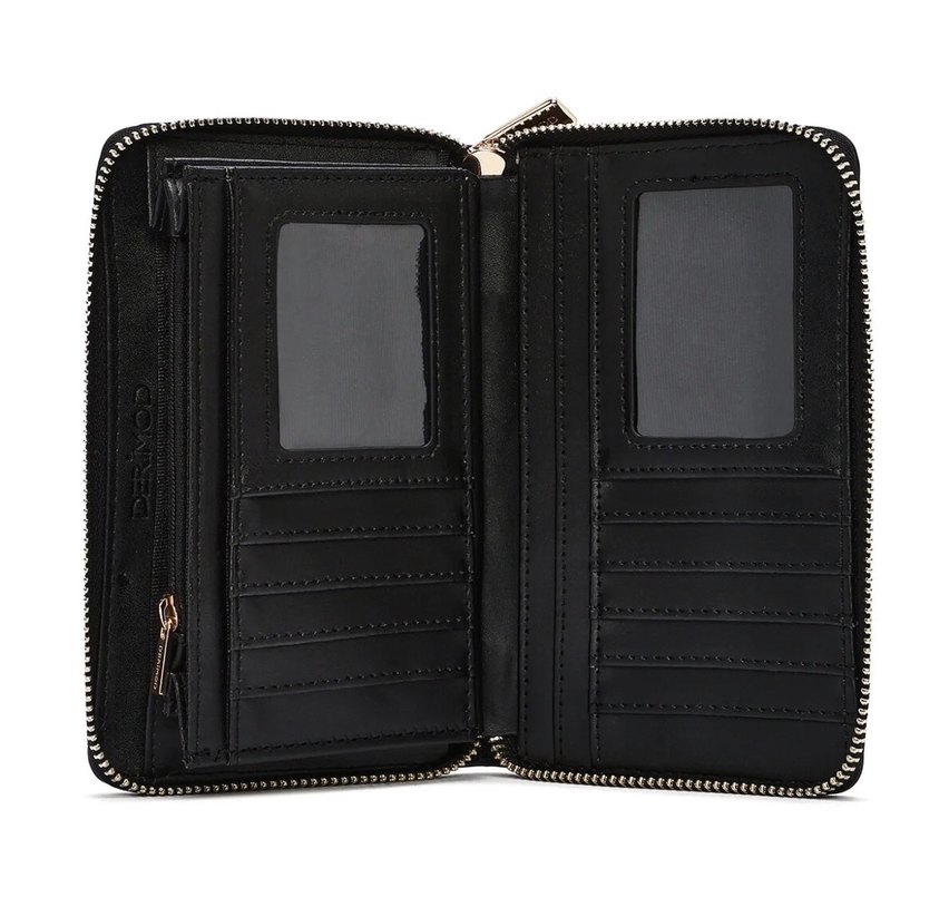 Siyah İşlemeli Deri Fermuarlı Kadın Cüzdanı - Görsel 3
