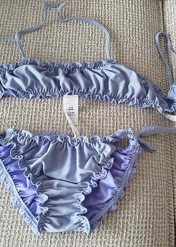 lila rengi pırıltılı Fırfırlı Bohem Bikini