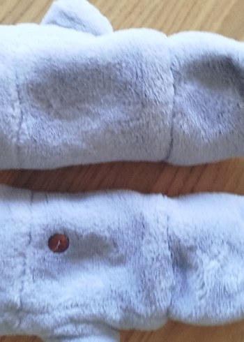 Peluş Kız Eldiveni, Kulak ve Kalp Detaylı, Gri - Görsel 6