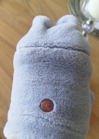 Peluş Kız Eldiveni, Kulak ve Kalp Detaylı, Gri - Görsel 3