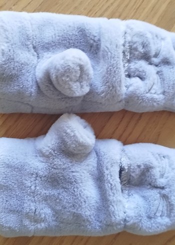 Peluş Kız Eldiveni, Kulak ve Kalp Detaylı, Gri - Görsel 2