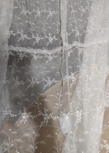Nakışlı Beyaz Tül Perde 2 adet uzun perde tek pencereliktir - Görsel 3