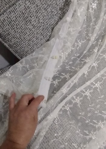 Nakışlı Beyaz Tül Perde 2 adet uzun perde tek pencereliktir - Görsel 5