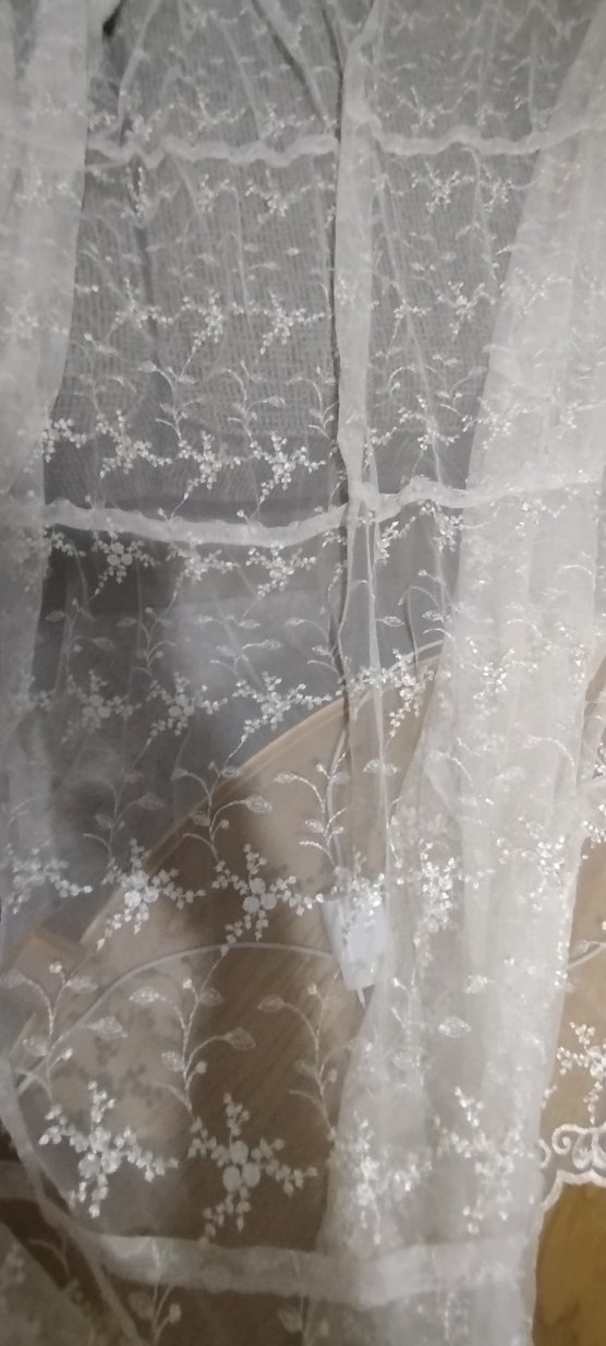 Nakışlı Beyaz Tül Perde 2 adet uzun perde tek pencereliktir - Görsel 3