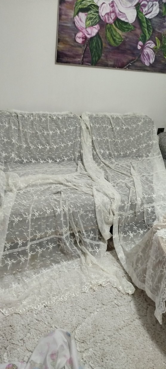 Nakışlı Beyaz Tül Perde 2 adet uzun perde tek pencereliktir - Görsel 2