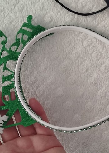 Yeşil Nakışlı Rock Punk Lastikli Çocuk Saç Bandı - Görsel 2