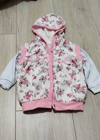Kapüşonlu Pembe Çiçekli Kız Hırka