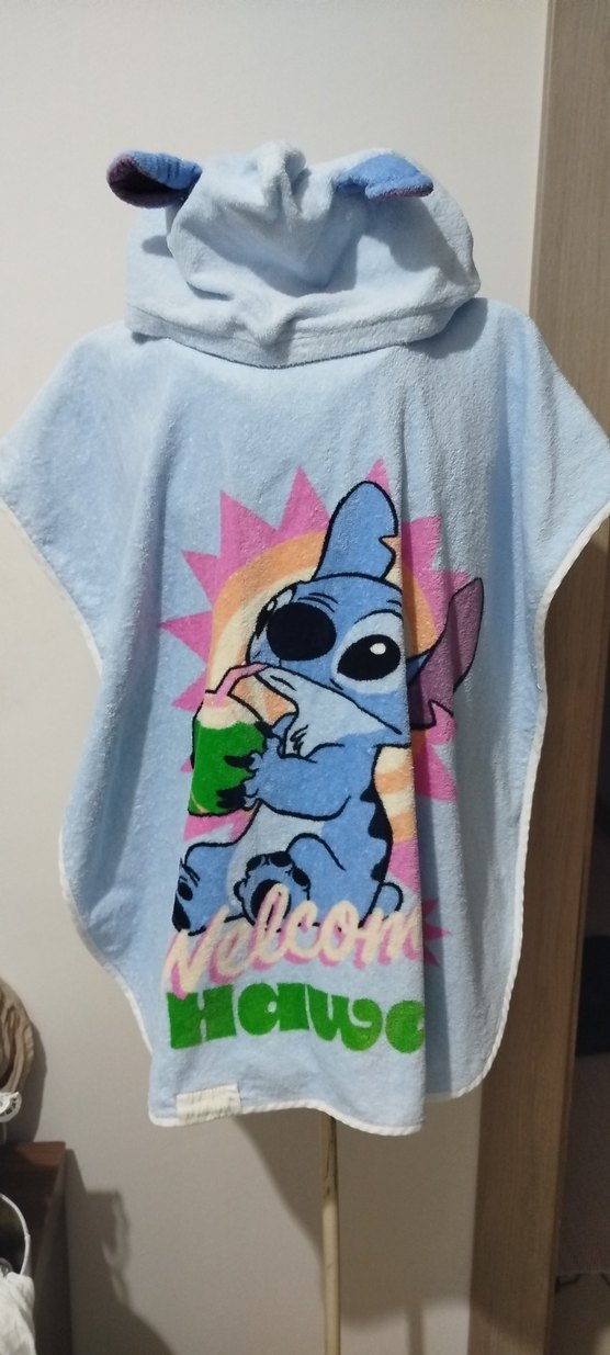 Kız Çocuk Mavi Baskılı Kapüşonlu Panço plaj havlusu - Görsel 2