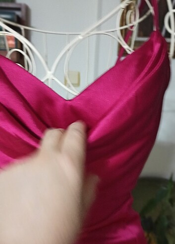 m Beden pembe Renk Muhteşem pembe saten elbise ????????????