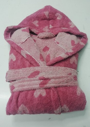 diğer Beden pembe Renk Kapüşonlu Kalp Desenli Pembe Bornoz