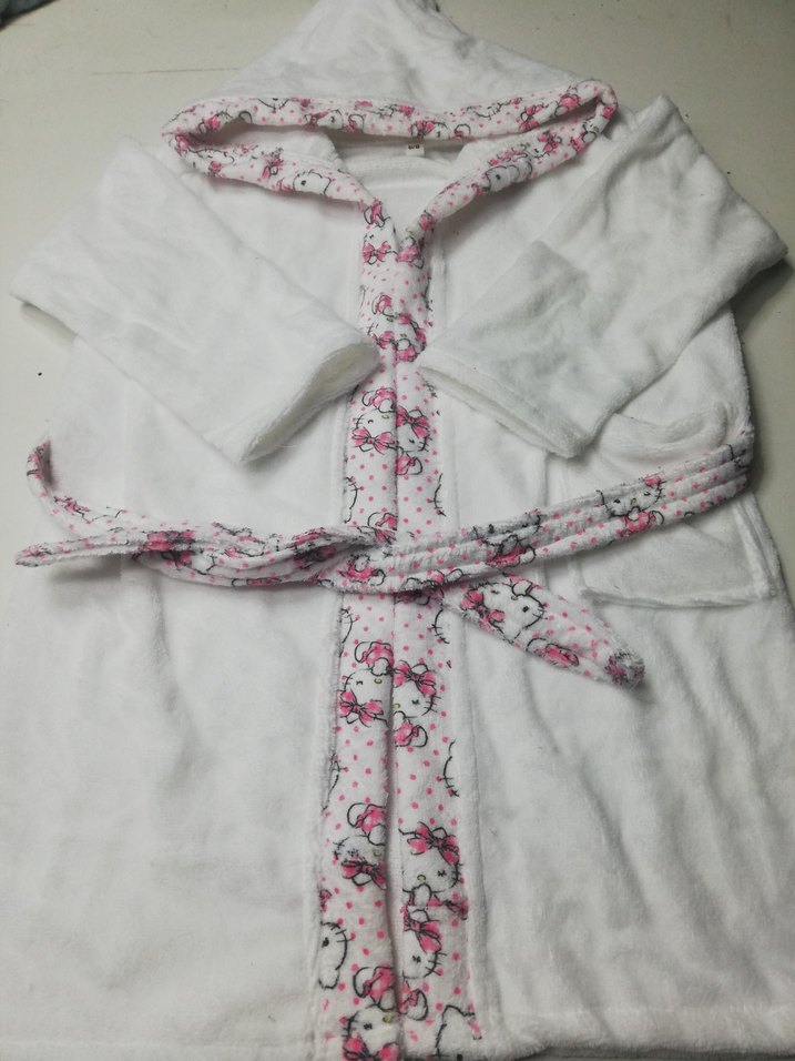 Kız Çocuk Kapüşonlu Bornoz Beyaz - Görsel 5