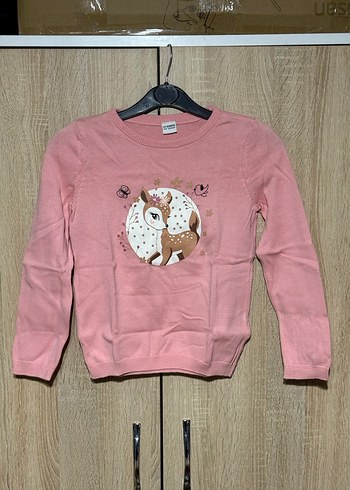 Pembe Baskılı Kız Çocuk Triko Kazak