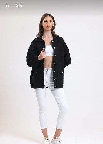Siyah Düğmeli Oversize Kot Ceket