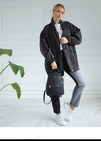 Kadın Siyah Denim Salaş Ceket