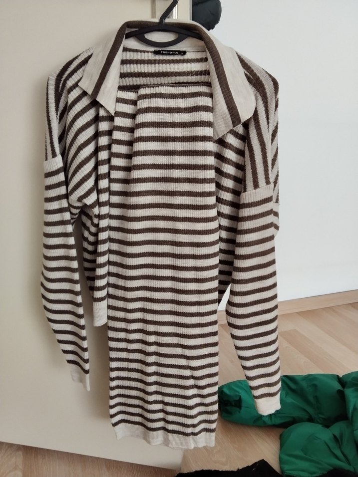 Bohem Tarzı Boğazlı Çizgili Kadın Triko - Görsel 3