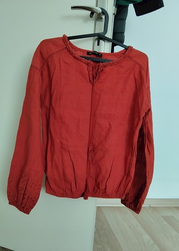 Kadın Kahverengi Bohem V Yaka Keten Bluz - Görsel 3