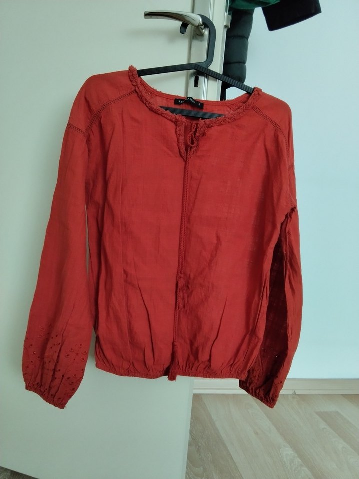 Kadın Kahverengi Bohem V Yaka Keten Bluz - Görsel 3