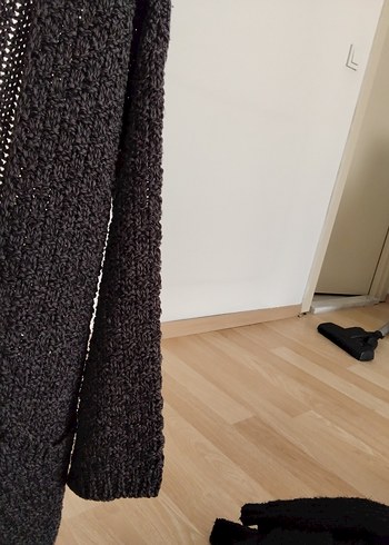 Gri Örgü Kadın Hırka, Uzun Kollu, Rahat Kesim - Görsel 3