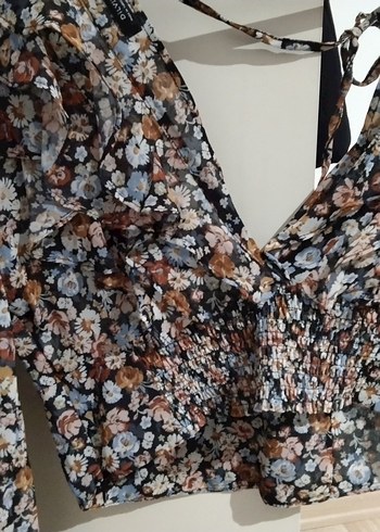 Çiçek Desenli V Yakalı Bohem Bluz - Görsel 3