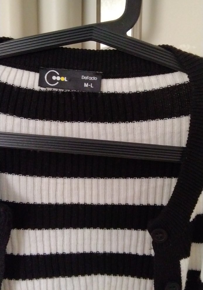 Çizgili Triko Uzun Kollu Kadın Hırka - Görsel 3