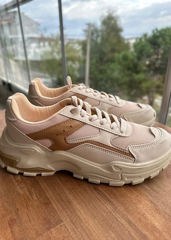 Bej Bağcıklı Kadın Spor Ayakkabı - Görsel 2