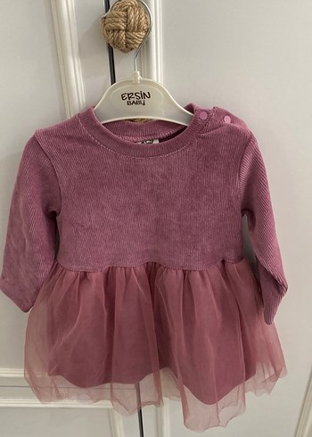 Kız Çocuk Pembe Fırfırlı Uzun Kollu Elbise