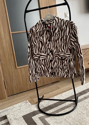 Kahverengi Zebra Desenli Kadın Ceket - Görsel 4