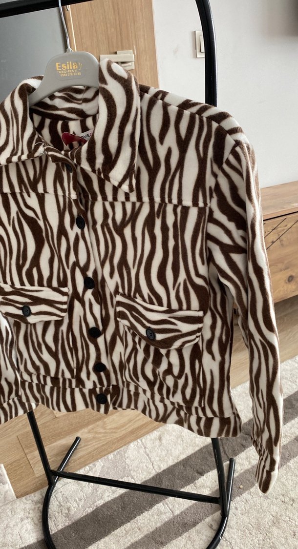 Kahverengi Zebra Desenli Kadın Ceket - Görsel 2