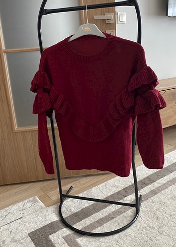 Bordo Fırfırlı  Triko Kazak - Görsel 3